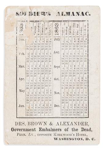 (ABRAHAM LINCOLN.) Trade card of "Drs. Brown & Alexander, Embalmers of the Dead," who served as Lincoln's embalmers.